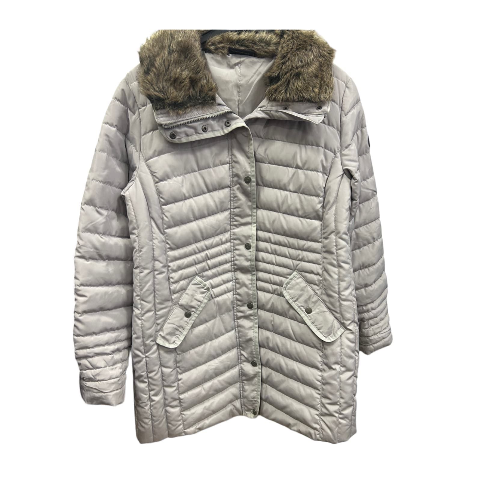 ❄️ Steppmantel Damen 44 Grau – Winterjacke mit Kunstfellkragen – Sehr gut! ❄️