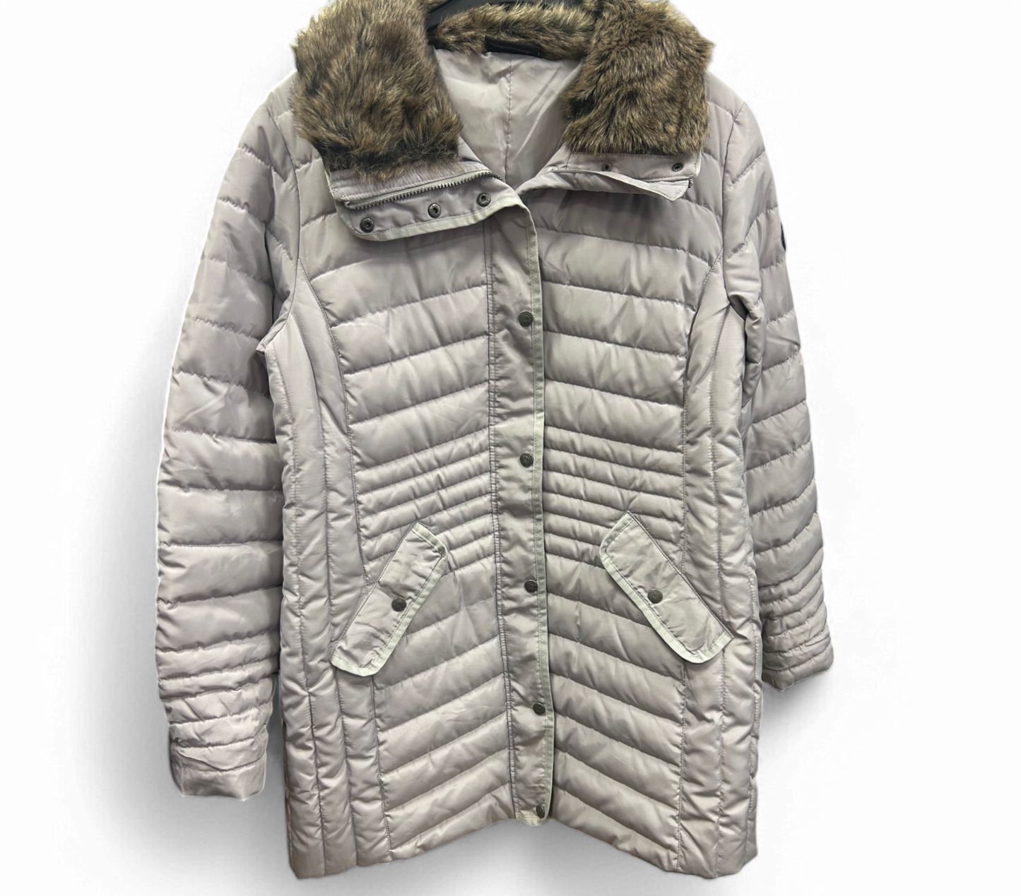 ❄️ Steppmantel Damen 44 Grau – Winterjacke mit Kunstfellkragen – Sehr gut! ❄️