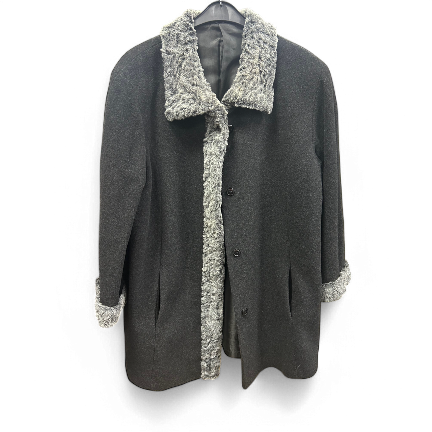 Damen Kurzmantel 80 % Schurwolle – Gr. 23, Kunstpelz -Kragen & Manschetten