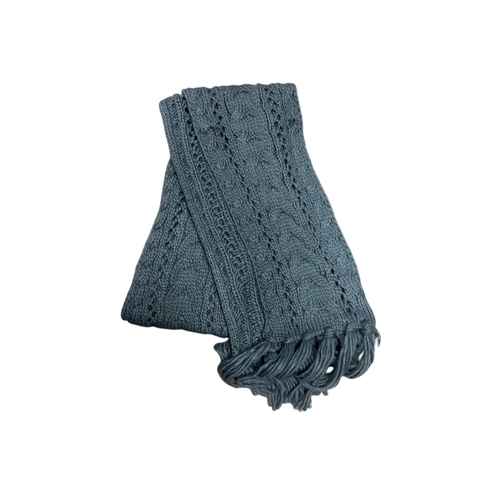 🧣 Pure Panda Schal Grau 210x20 cm – Zopfmuster & Fransen 🧣