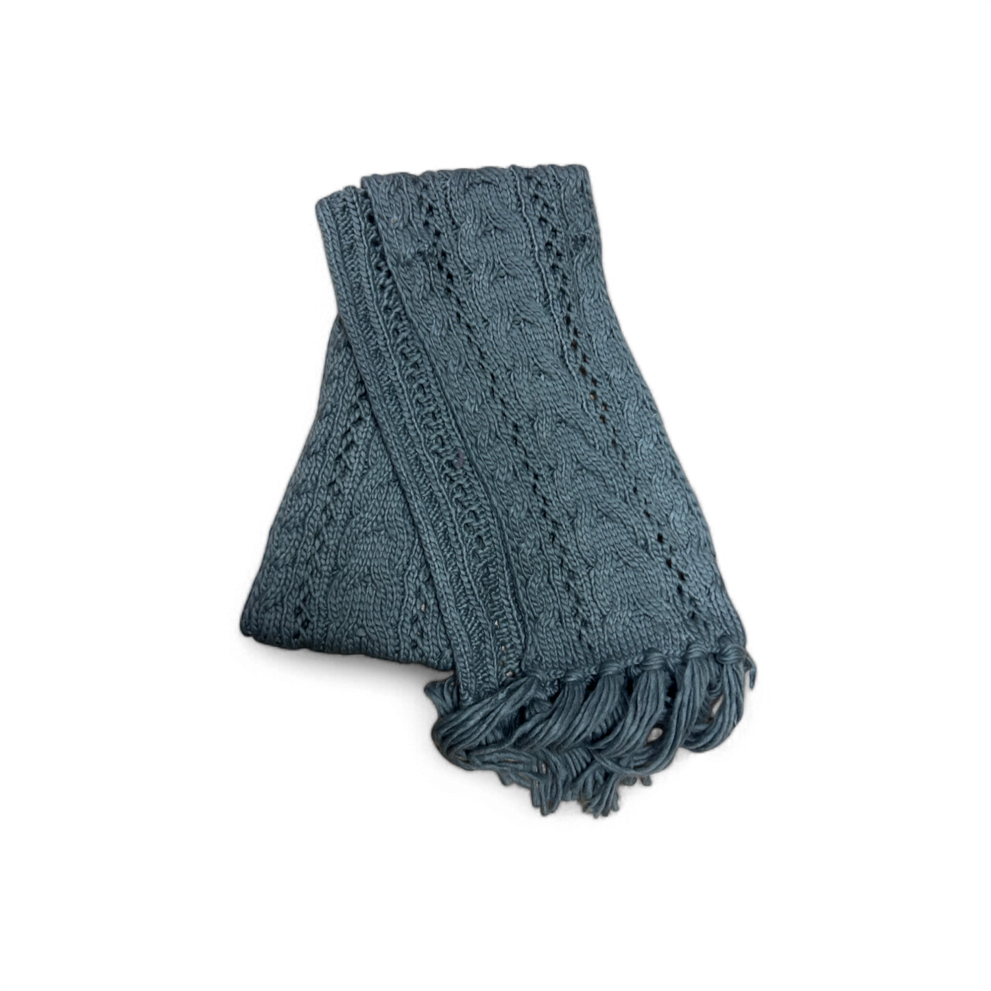 🧣 Pure Panda Schal Grau 210x20 cm – Zopfmuster & Fransen 🧣