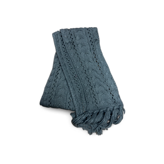 🧣 Pure Panda Schal Grau 210x20 cm – Zopfmuster & Fransen 🧣