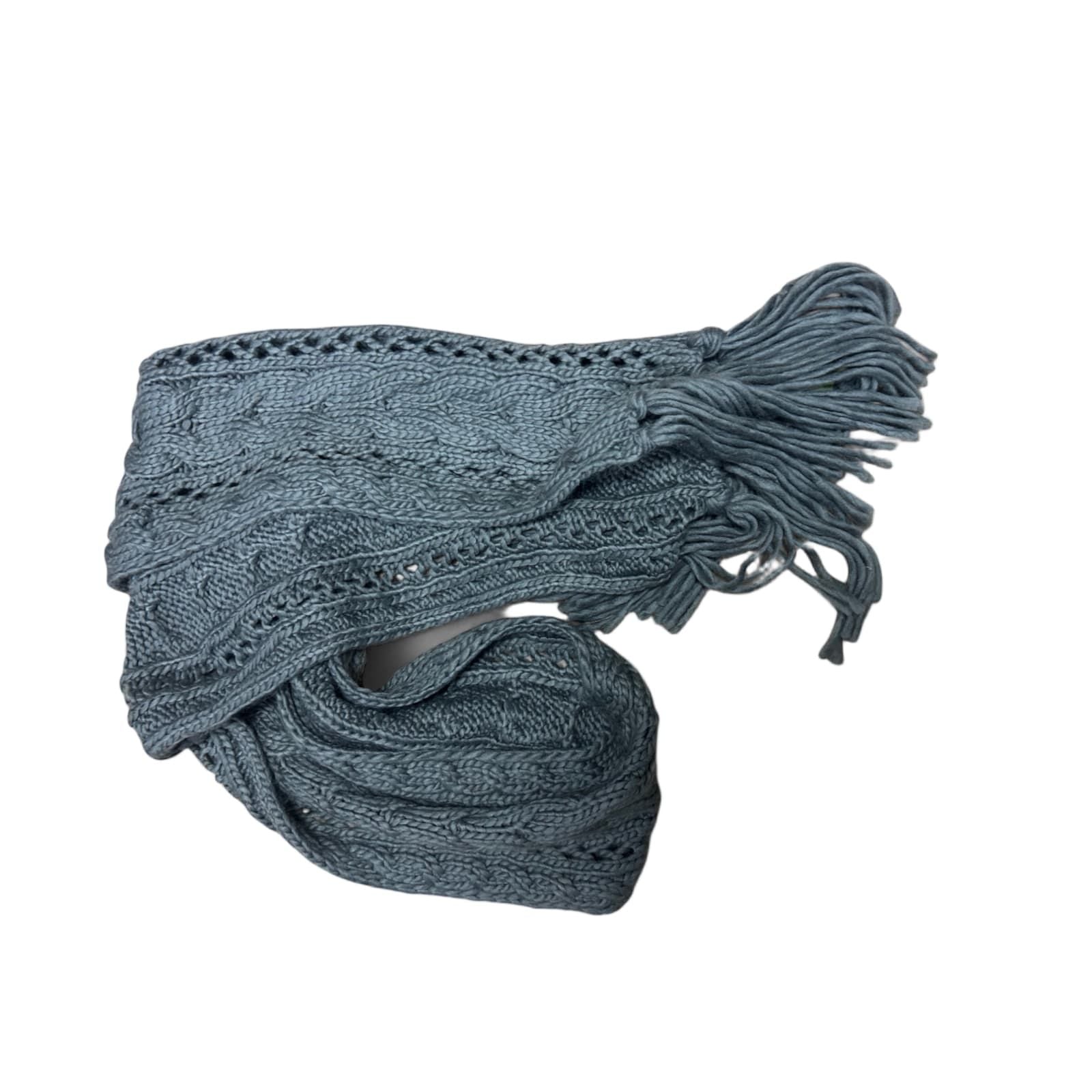 🧣 Pure Panda Schal Grau 210x20 cm – Zopfmuster & Fransen 🧣