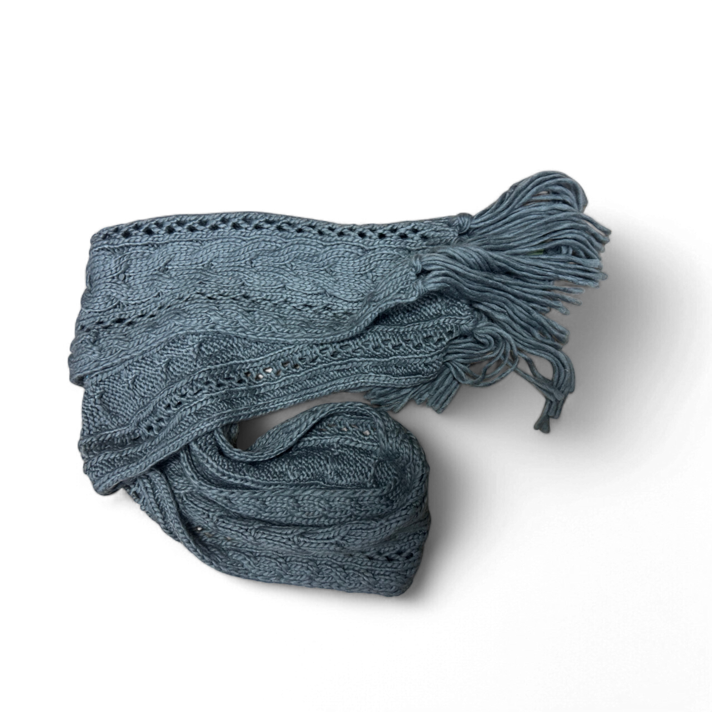 🧣 Pure Panda Schal Grau 210x20 cm – Zopfmuster & Fransen 🧣