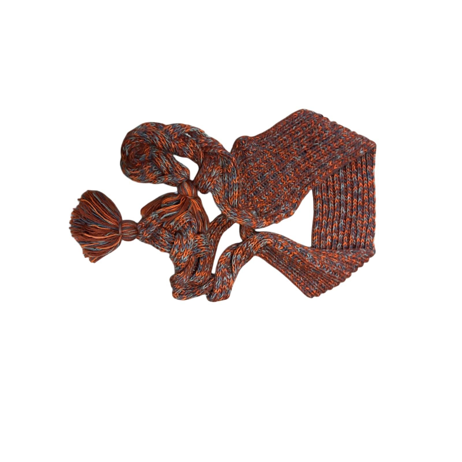 🧶 Schal Orange-Blau 200x16 cm – Boho Style mit Quasten 🧶