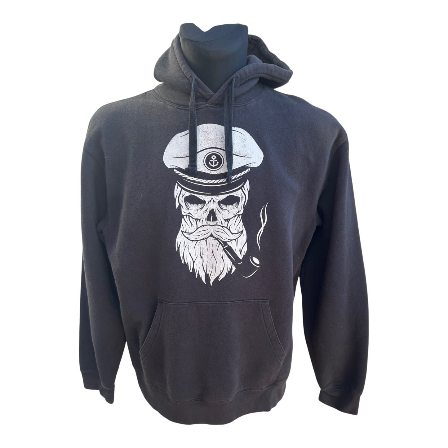 Russell Hoodie Herren Gr XL Schwarz Kapuzenpullover Totenkopf Kapitän Print Maritim