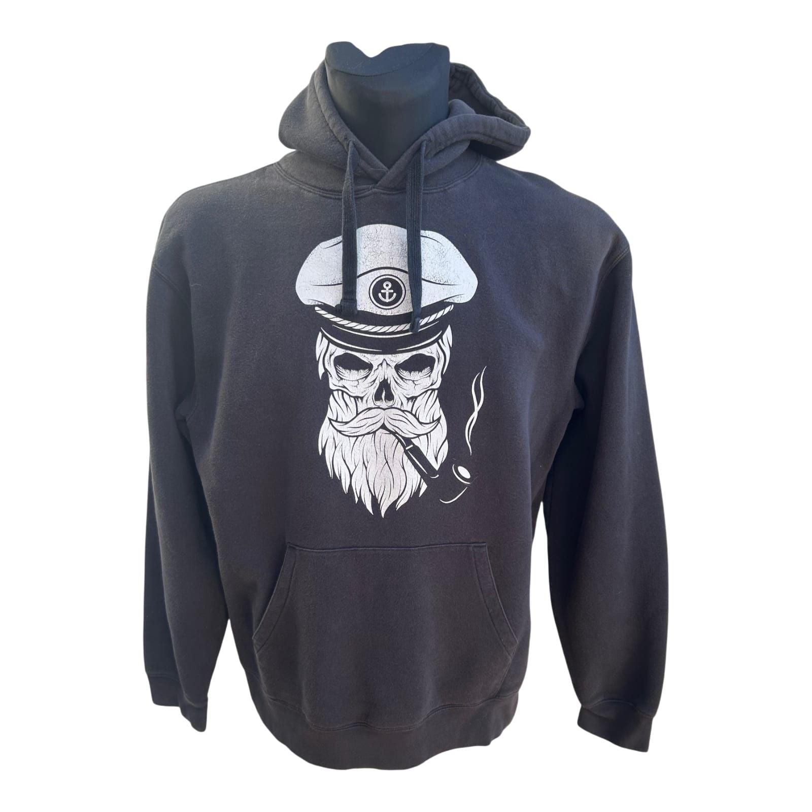 Russell Hoodie Herren Gr XL Schwarz Kapuzenpullover Totenkopf Kapitän Print Maritim