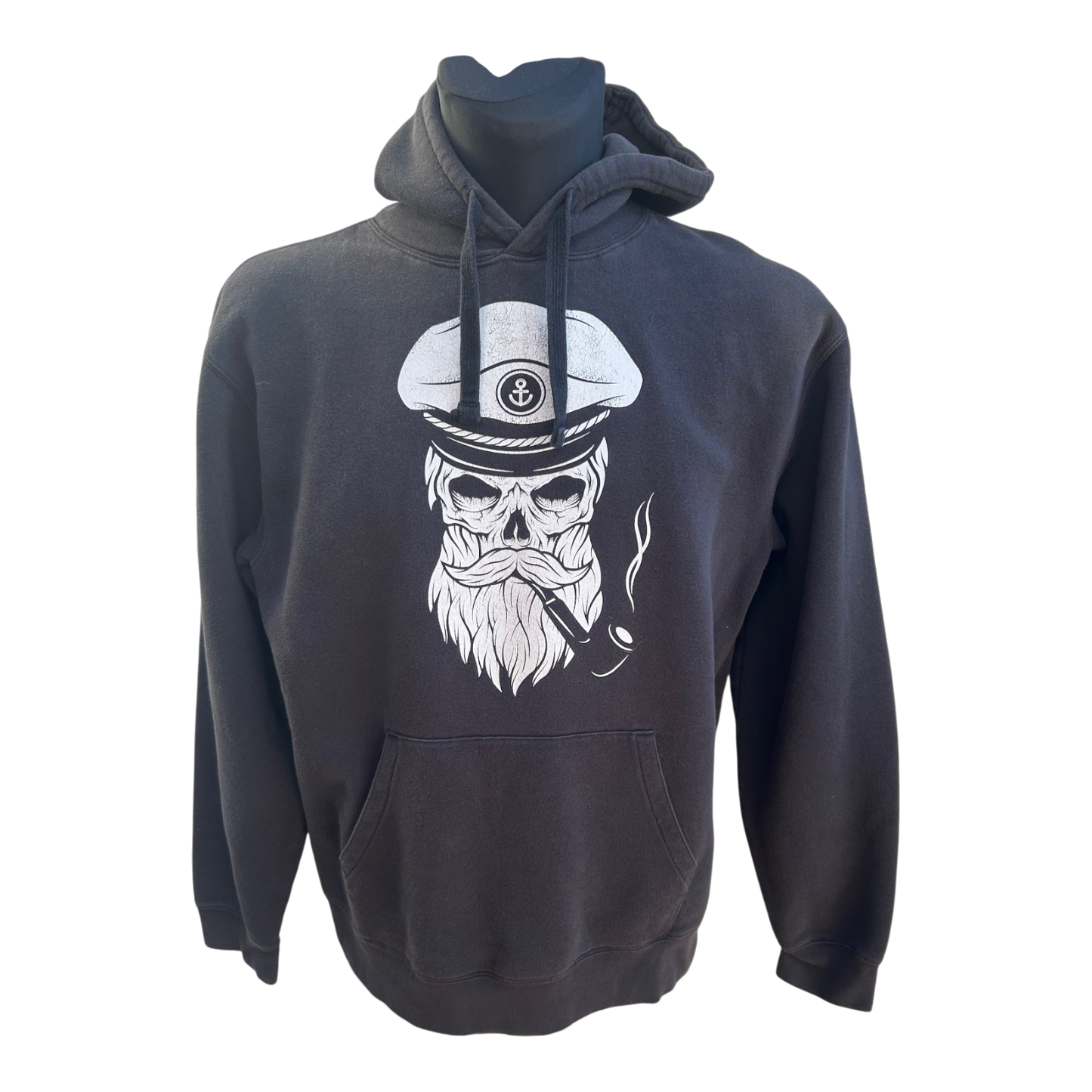 Russell Hoodie Herren Gr XL Schwarz Kapuzenpullover Totenkopf Kapitän Print Maritim