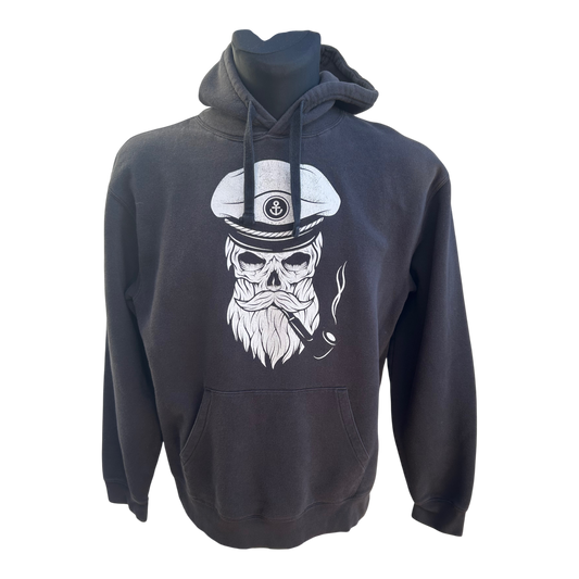 Russell Hoodie Herren Gr XL Schwarz Kapuzenpullover Totenkopf Kapitän Print Maritim
