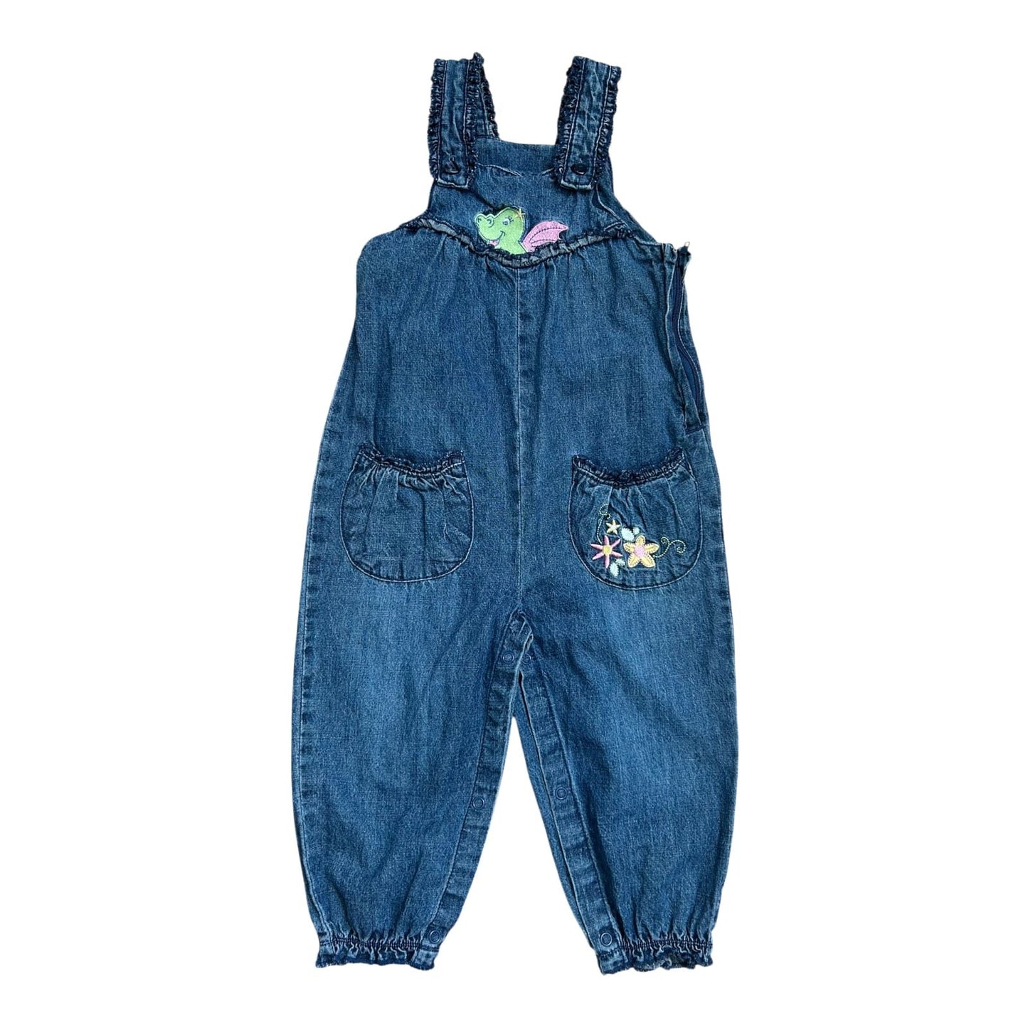 Topolino Baby Mädchen Latzhose Gr 86 Blau Denim Baumwolle Dino Rüschen