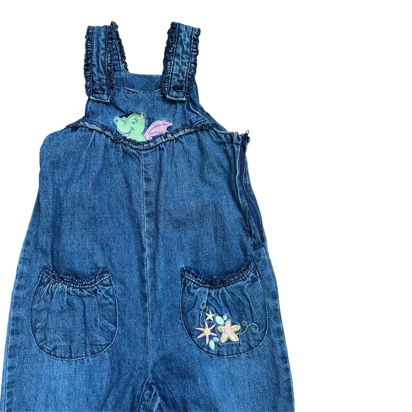 Topolino Baby Mädchen Latzhose Gr 86 Blau Denim Baumwolle Dino Rüschen