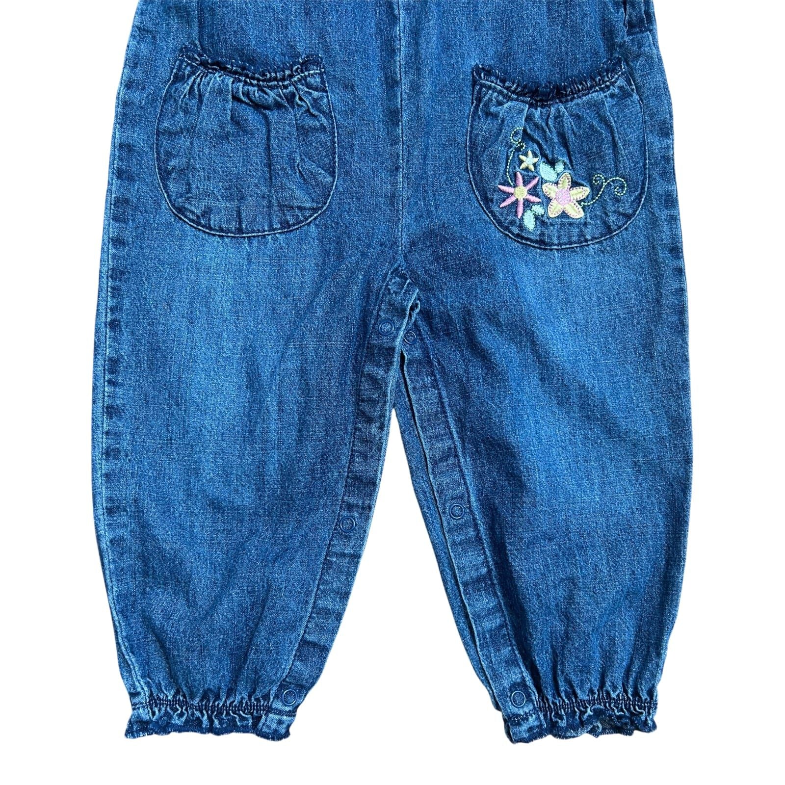Topolino Baby Mädchen Latzhose Gr 86 Blau Denim Baumwolle Dino Rüschen
