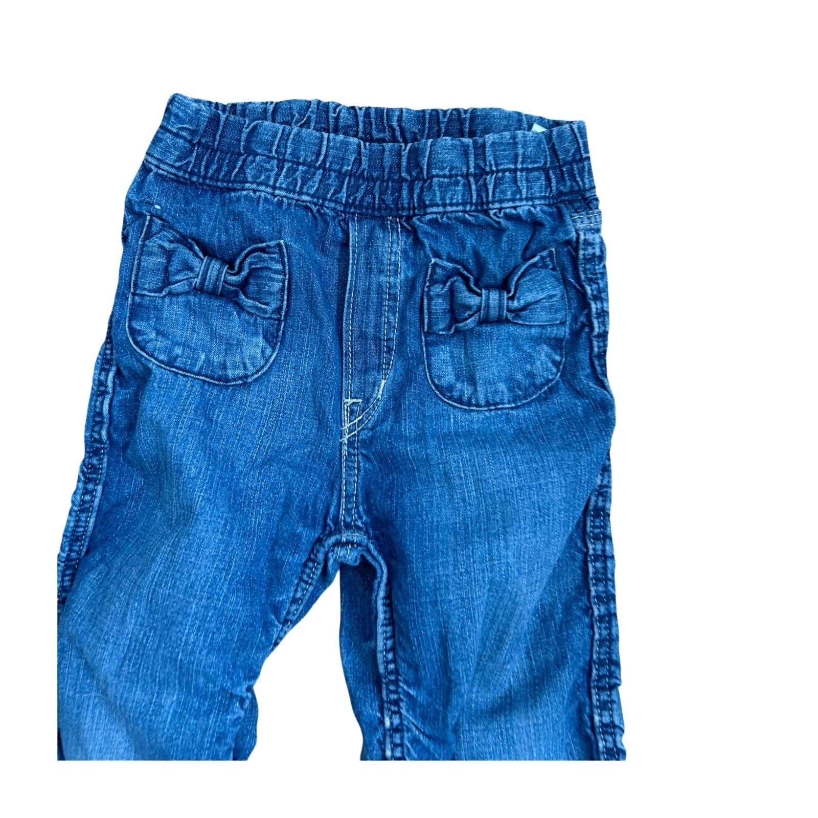 H&M Mädchen Jeans Gr 104 Blau Denim Baumwolle Schleifen Elastischer Bund