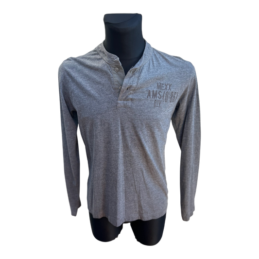 Mexx Langarmshirt Herren Gr M Grau Baumwolle Henley Style Knopfleiste Freizeit