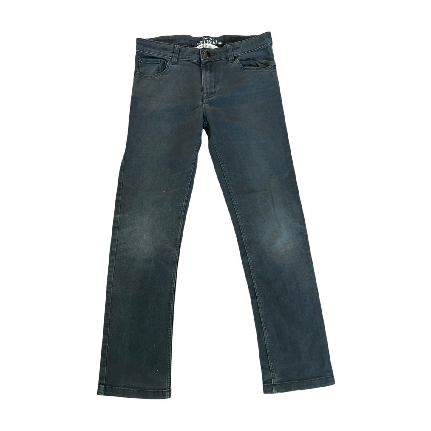 H&M Jeans Jungen Hose Gr 134 Grau Skinny Stretch Used Look Freizeit Modern