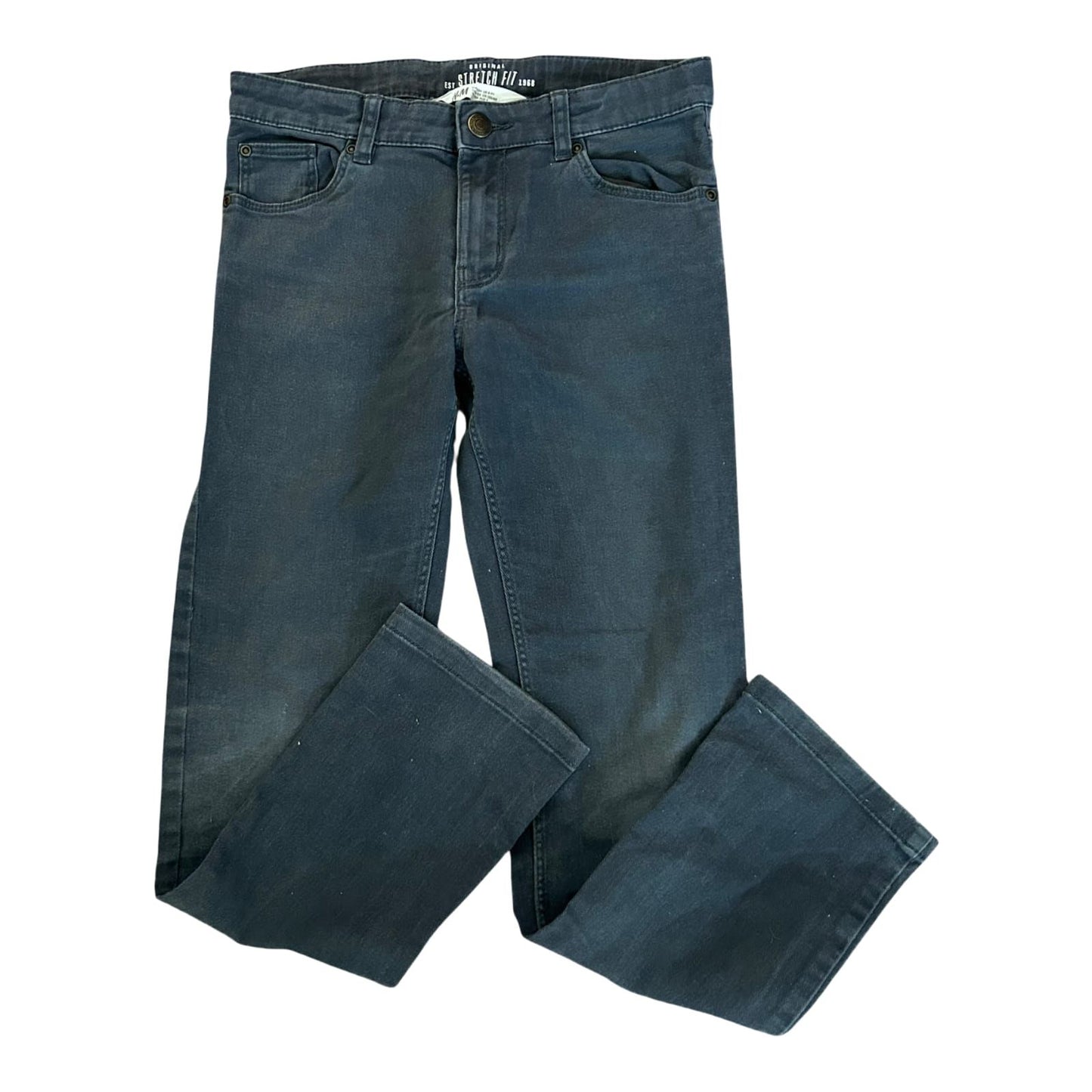 H&M Jeans Jungen Hose Gr 134 Grau Skinny Stretch Used Look Freizeit Modern