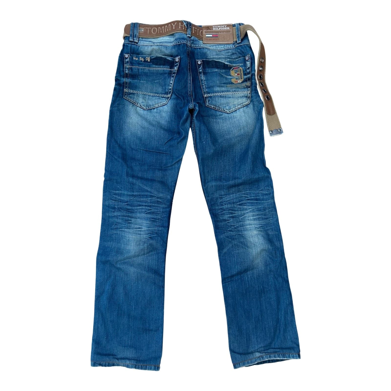 Tommy Hilfiger Jeans Herren Gr 30 Blau Modell 1307 Denim Used Look Gürtel Baumwolle