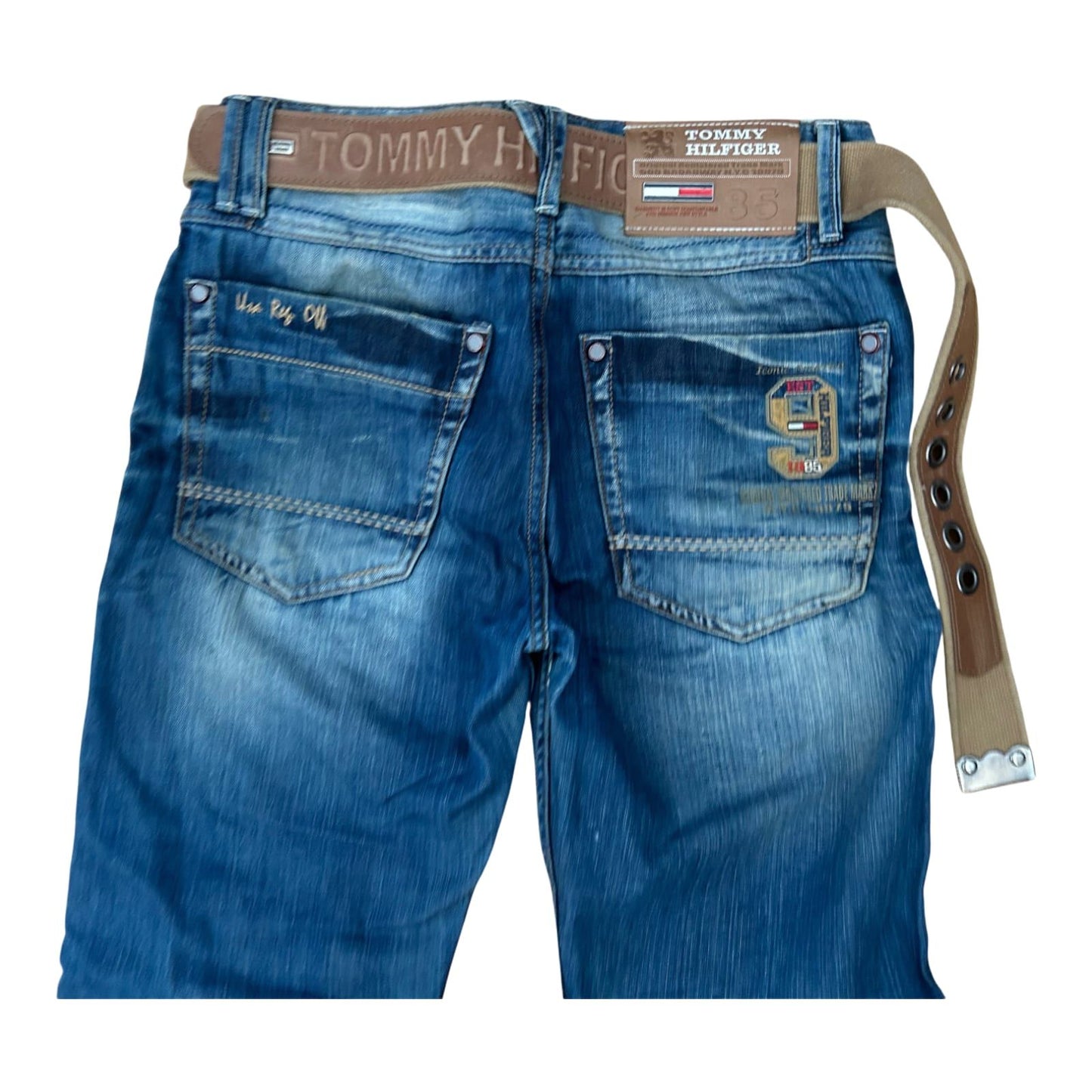 Tommy Hilfiger Jeans Herren Gr 30 Blau Modell 1307 Denim Used Look Gürtel Baumwolle