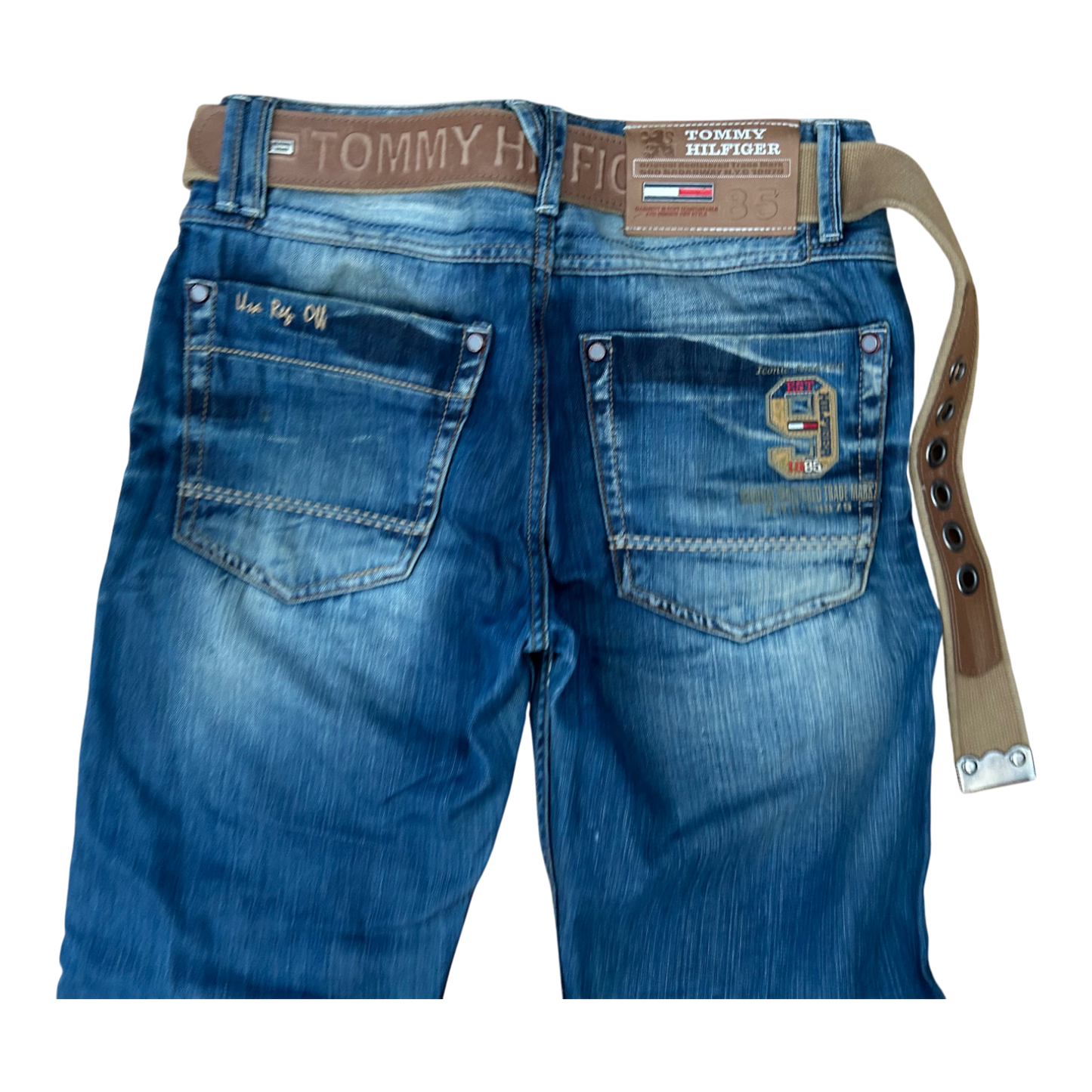 Tommy Hilfiger Jeans Herren Gr 30 Blau Modell 1307 Denim Used Look Gürtel Baumwolle