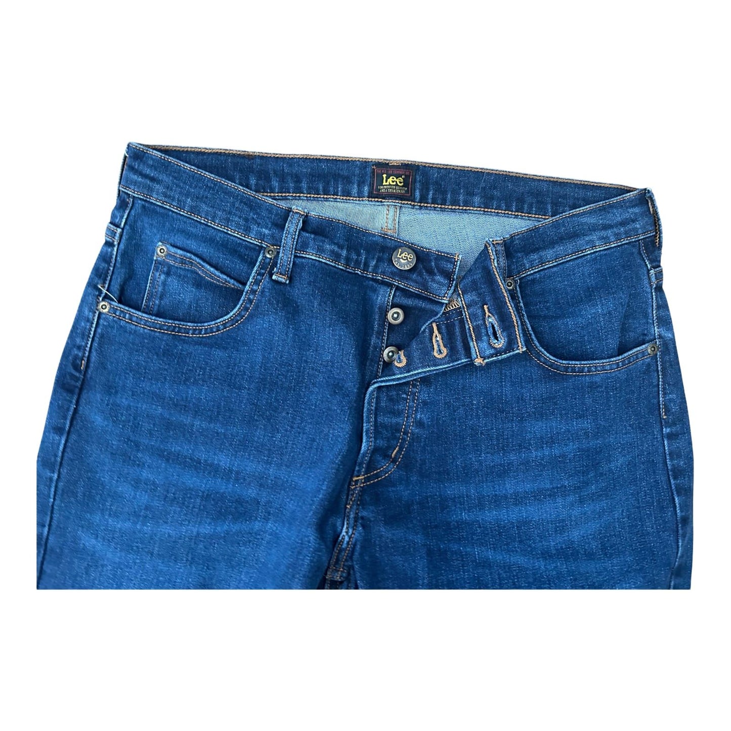Lee Jeans Damen Denver Gr W34 32 Blau Stretch Denim Knopfleiste Bootcut Elegant