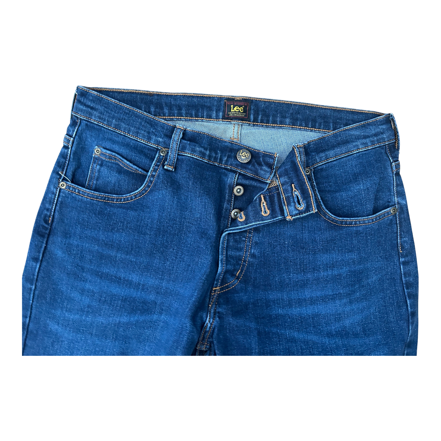 Lee Jeans Damen Denver Gr 34 32 Blau Stretch Denim Knopfleiste Bootcut Elegant