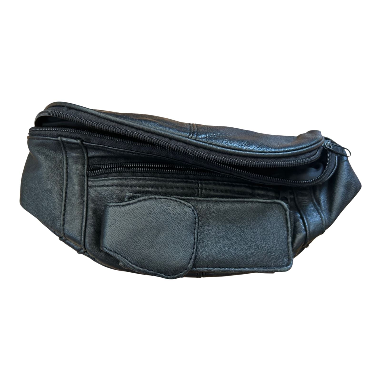 Bauchtasche Schwarz Echtleder Reißverschluss Gürteltasche Weich Vintage Unisex
