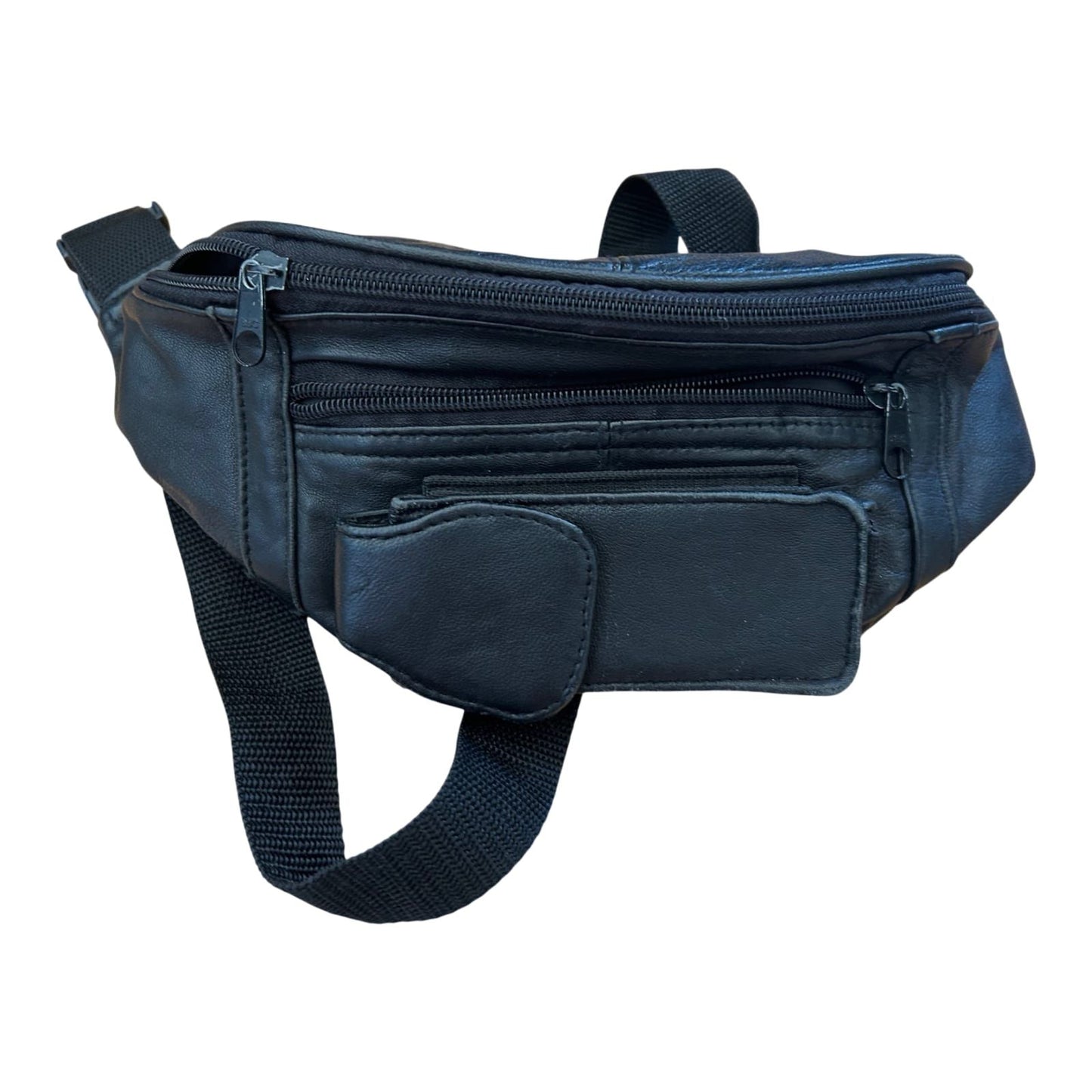 Bauchtasche Schwarz Echtleder Reißverschluss Gürteltasche Weich Vintage Unisex