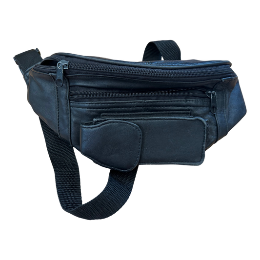 Bauchtasche Schwarz Echtleder Reißverschluss Gürteltasche Weich Vintage Unisex