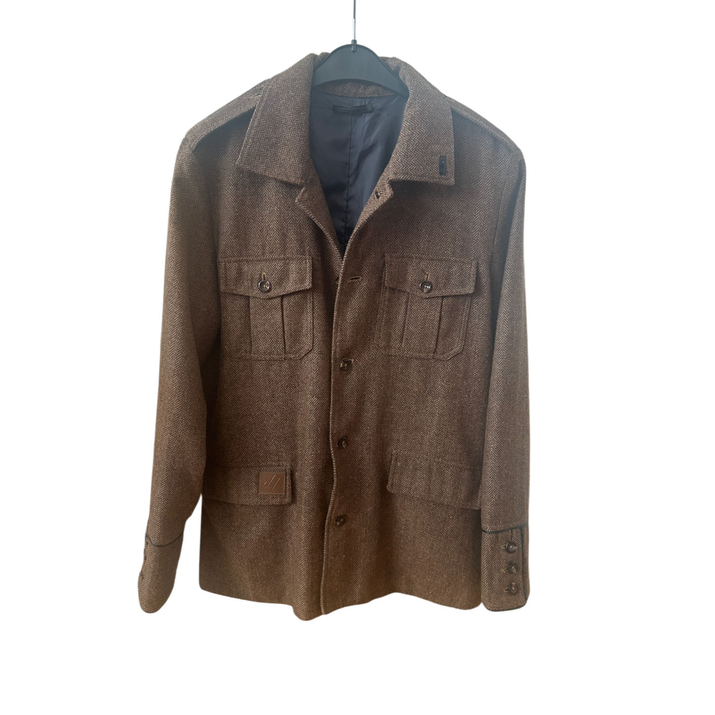 Herren Jacke Braun L Ingvar Strukturstoff Schulterriegel Elegant Klassisch Modern