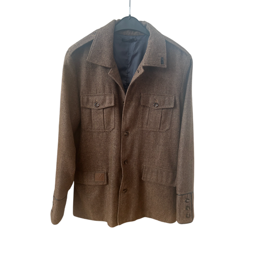 Herren Jacke Braun L Ingvar Strukturstoff Schulterriegel Elegant Klassisch Modern