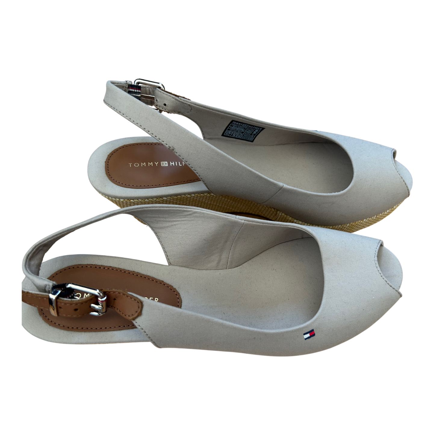 Tommy Hilfiger Damen Slingpumps Wedges Stoff Keilabsatz Gr 41 Beige Sommer