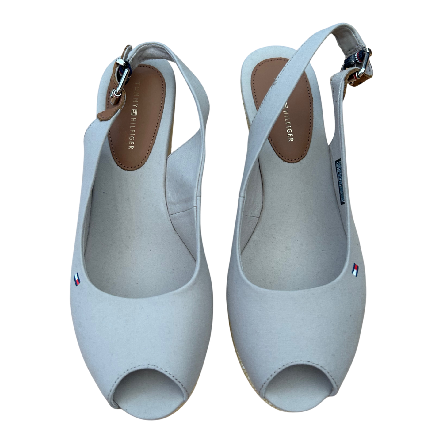 Tommy Hilfiger Damen Slingpumps Wedges Stoff Keilabsatz Gr 41 Beige Sommer