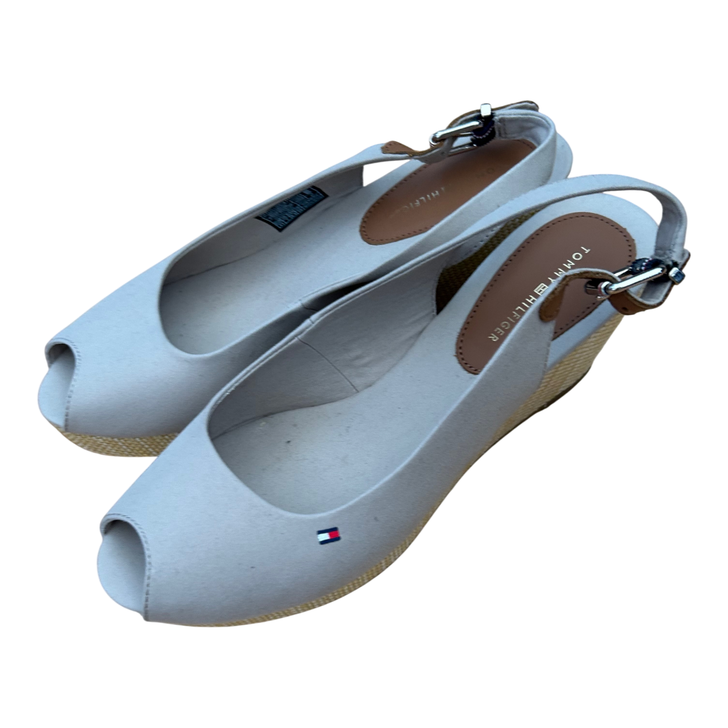 Tommy Hilfiger Damen Slingpumps Wedges Stoff Keilabsatz Gr 41 Beige Sommer