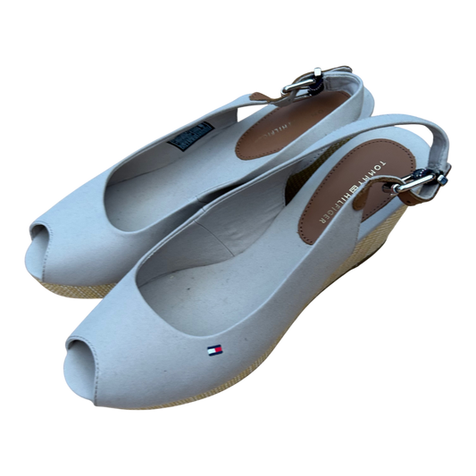 Tommy Hilfiger Damen Slingpumps Wedges Stoff Keilabsatz Gr 41 Beige Sommer