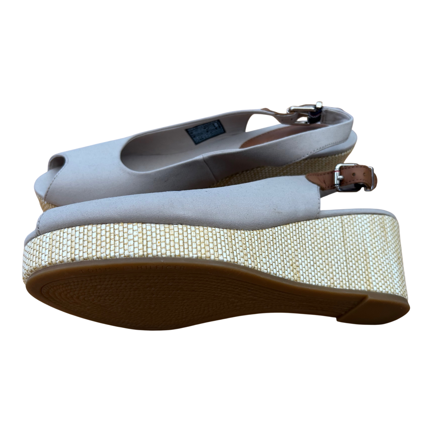 Tommy Hilfiger Damen Slingpumps Wedges Stoff Keilabsatz Gr 41 Beige Sommer