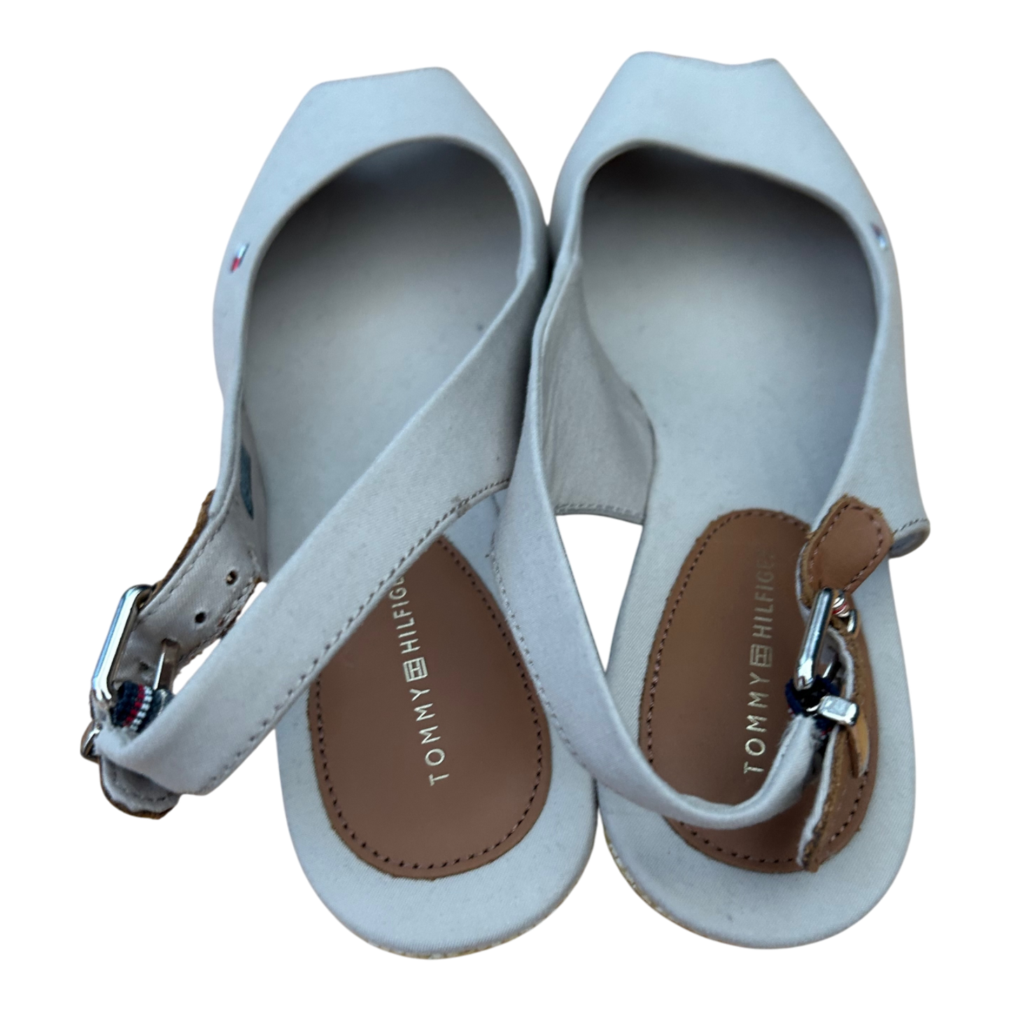 Tommy Hilfiger Damen Slingpumps Wedges Stoff Keilabsatz Gr 41 Beige Sommer