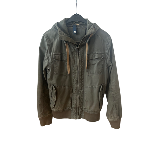H&M Jacke Herren M Khaki Used Look Utility Style Baumwolle robust