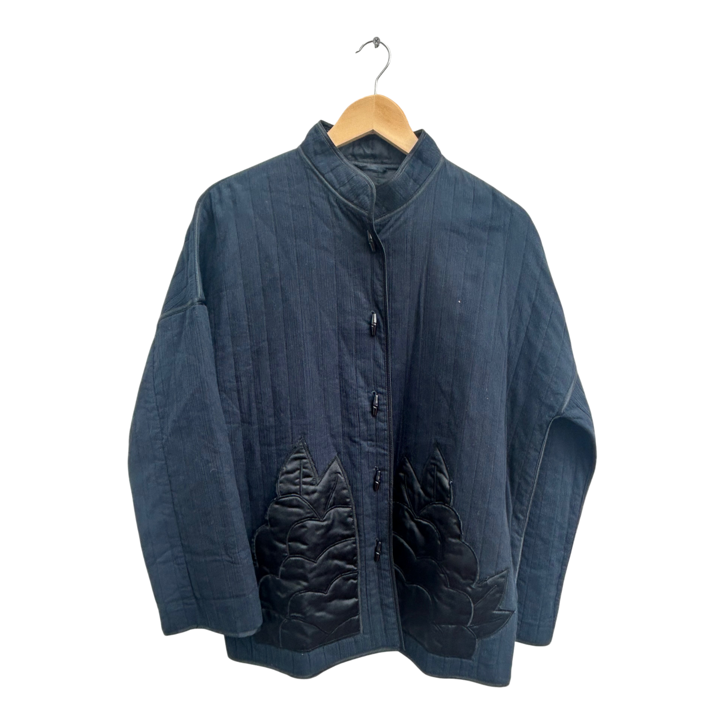 Jacke Damen Dunkelblau Schwarz Gr 40 Baumwolle Elegant Applikationen Vintage Stil