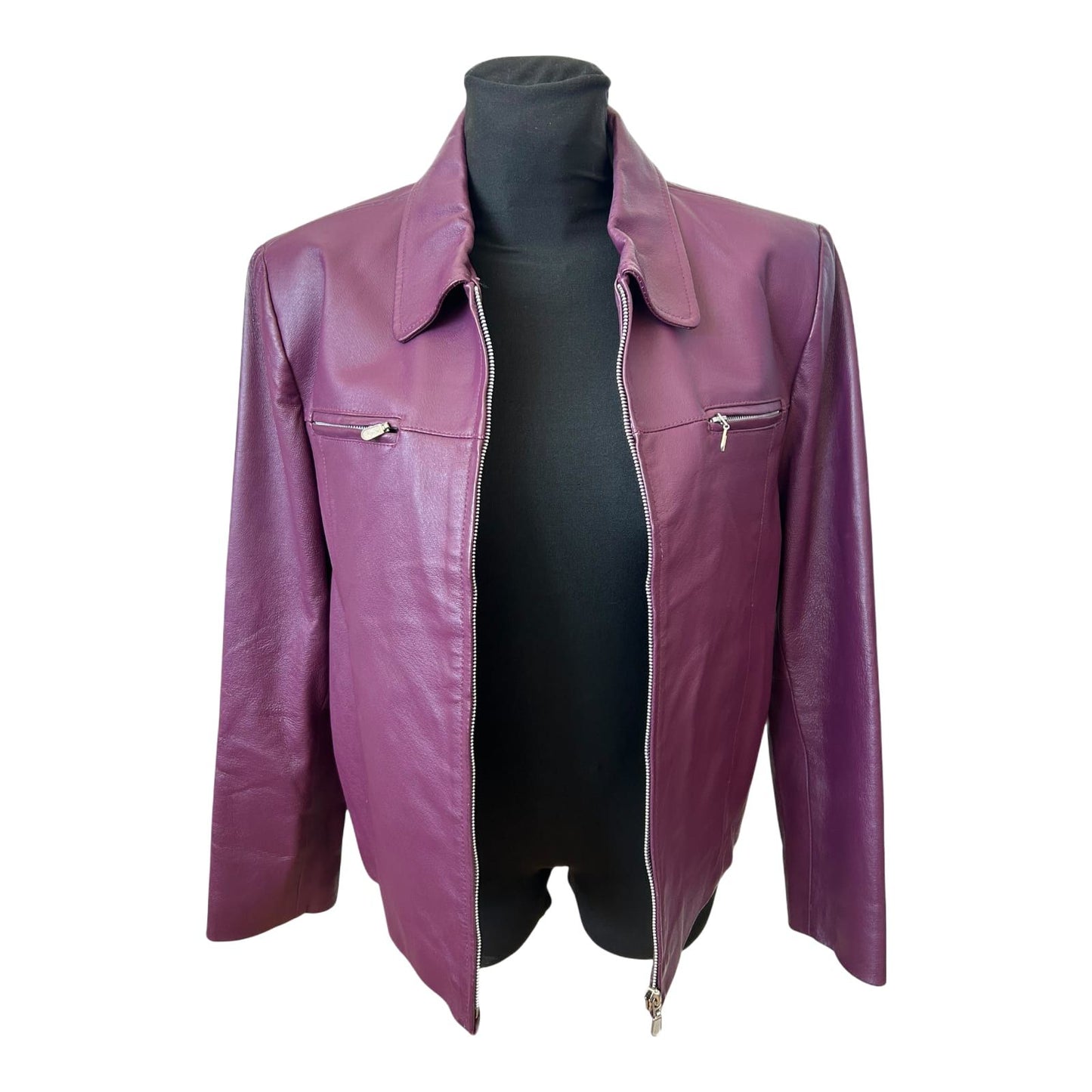 Woodpecker Lederjacke Damen Gr 44 Violett Echtleder Reissverschluss Elegant