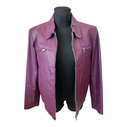 Woodpecker Lederjacke Damen Gr 44 Violett Echtleder Reissverschluss Elegant