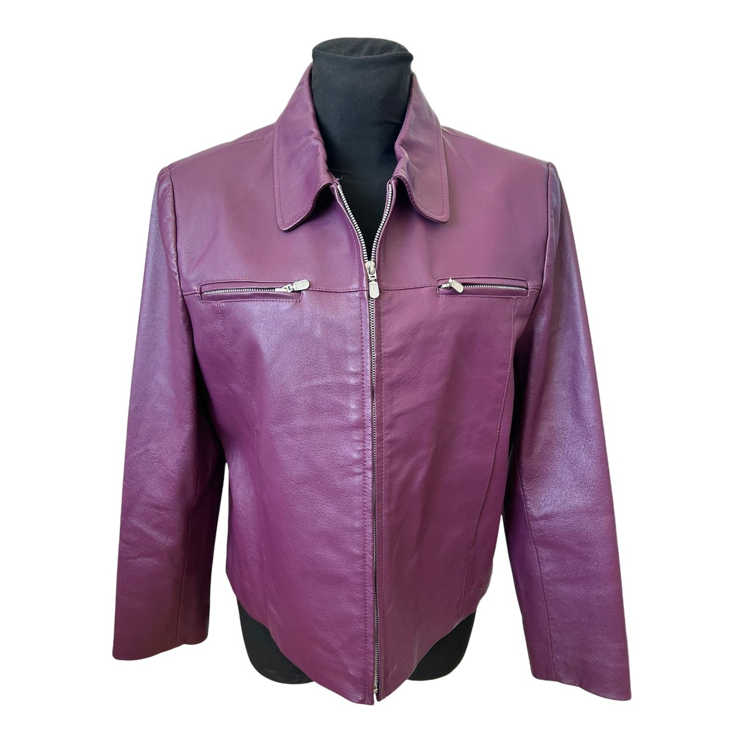 Woodpecker Lederjacke Damen Gr 44 Violett Echtleder Reissverschluss Elegant