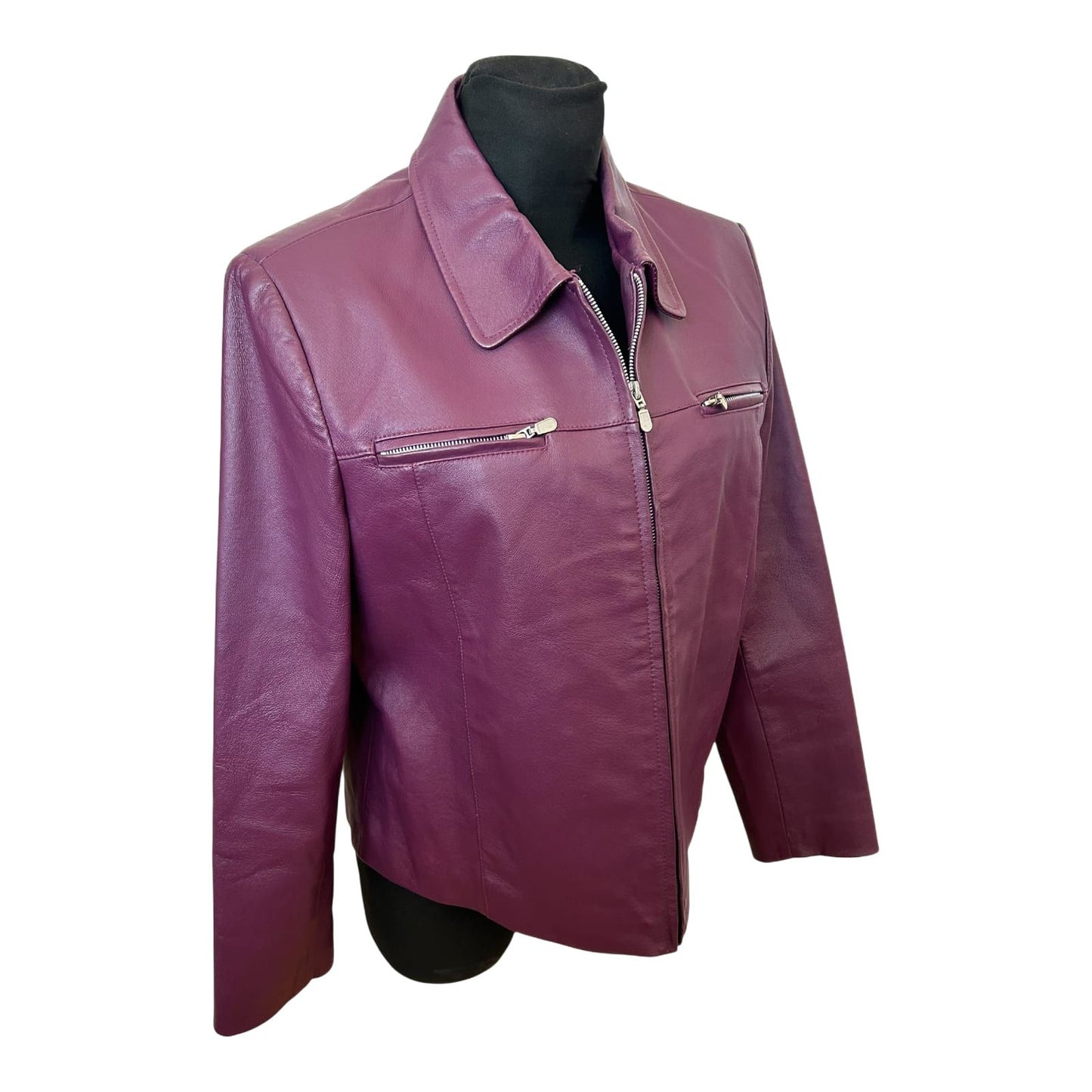 Woodpecker Lederjacke Damen Gr 44 Violett Echtleder Reissverschluss Elegant