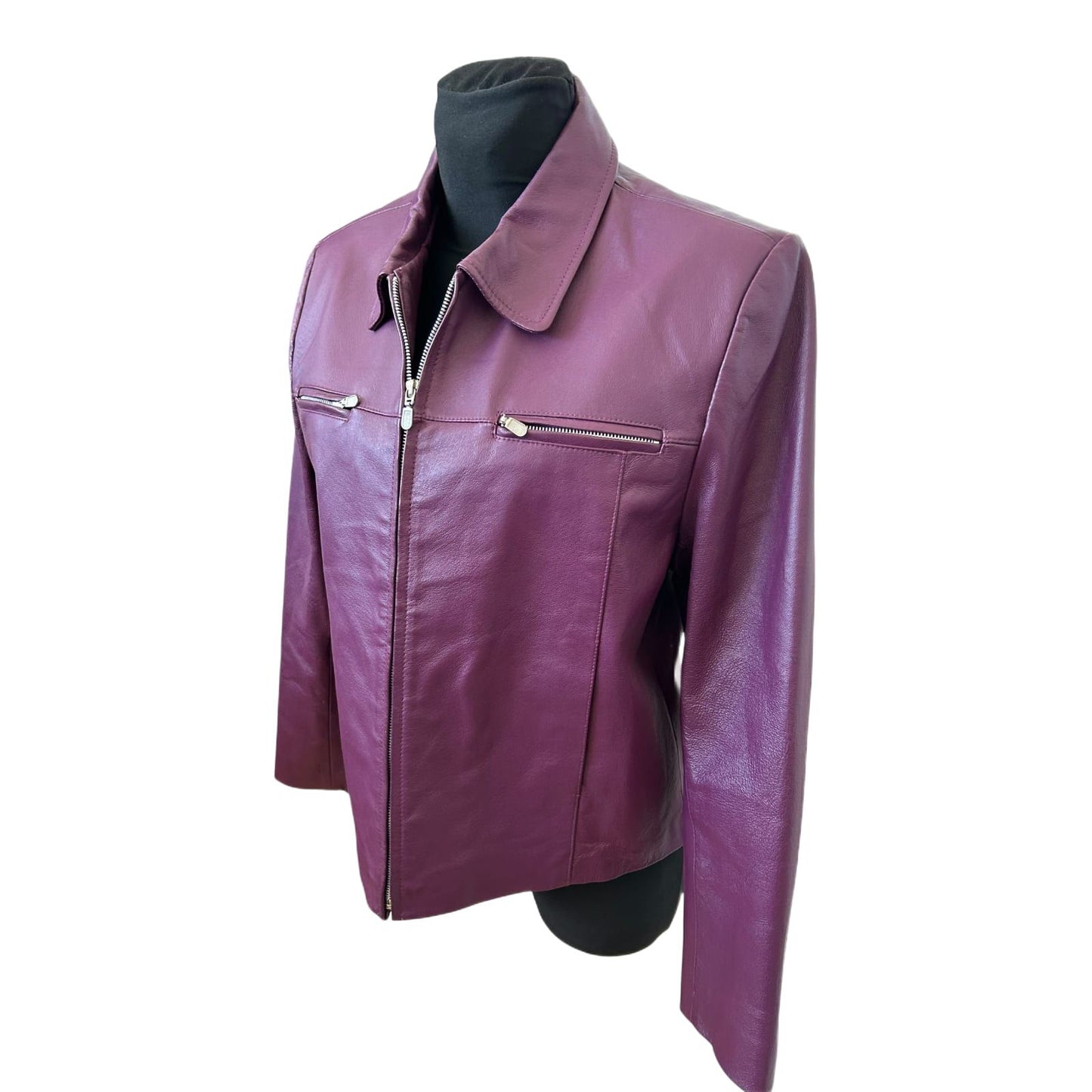 Woodpecker Lederjacke Damen Gr 44 Violett Echtleder Reissverschluss Elegant