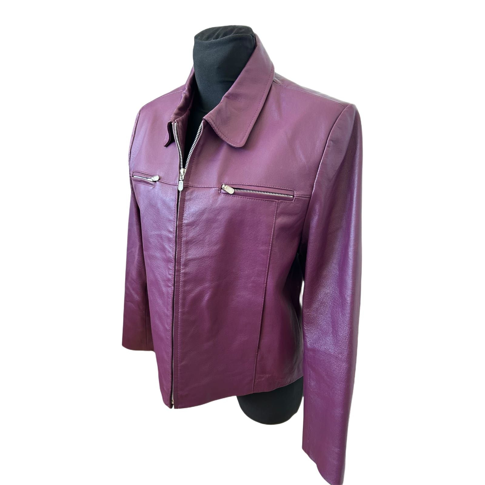Woodpecker Lederjacke Damen Gr 44 Violett Echtleder Reissverschluss Elegant