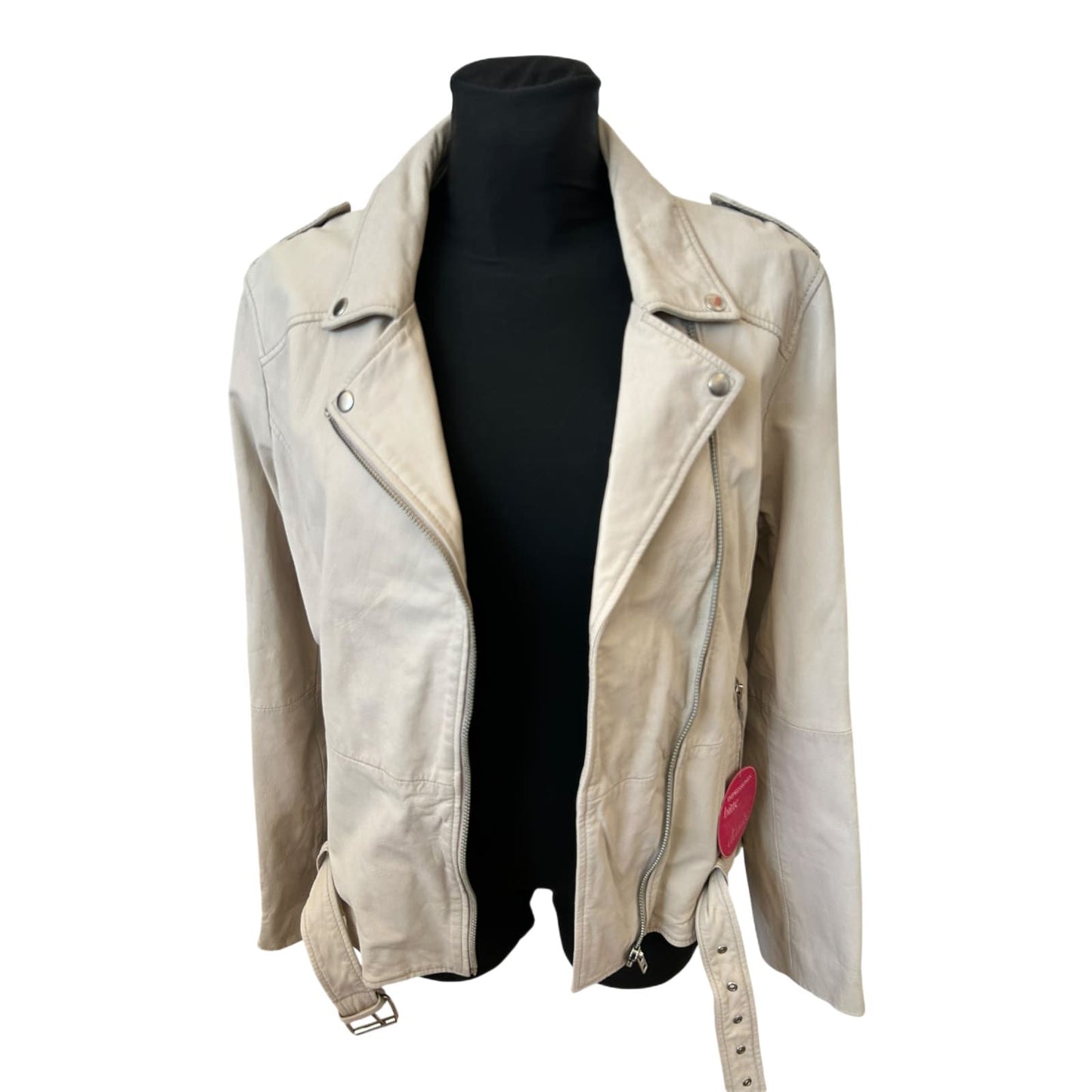 Brandalism Lederjacke Beige Gr 44 Ziegennappa Neu Gürtel Schulterriegel Bikerjacke