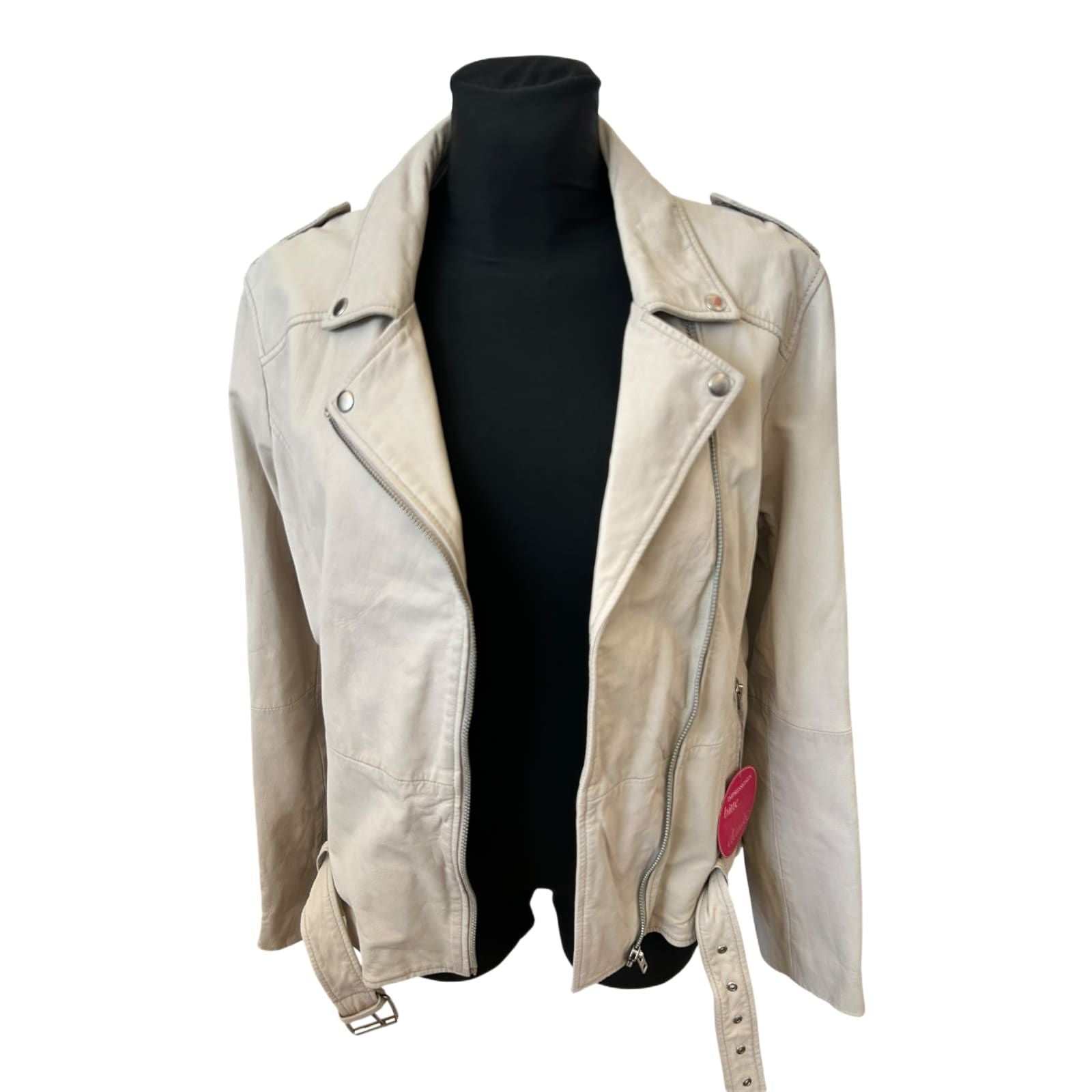 Brandalism Lederjacke Beige Gr 44 Ziegennappa Neu Gürtel Schulterriegel Bikerjacke
