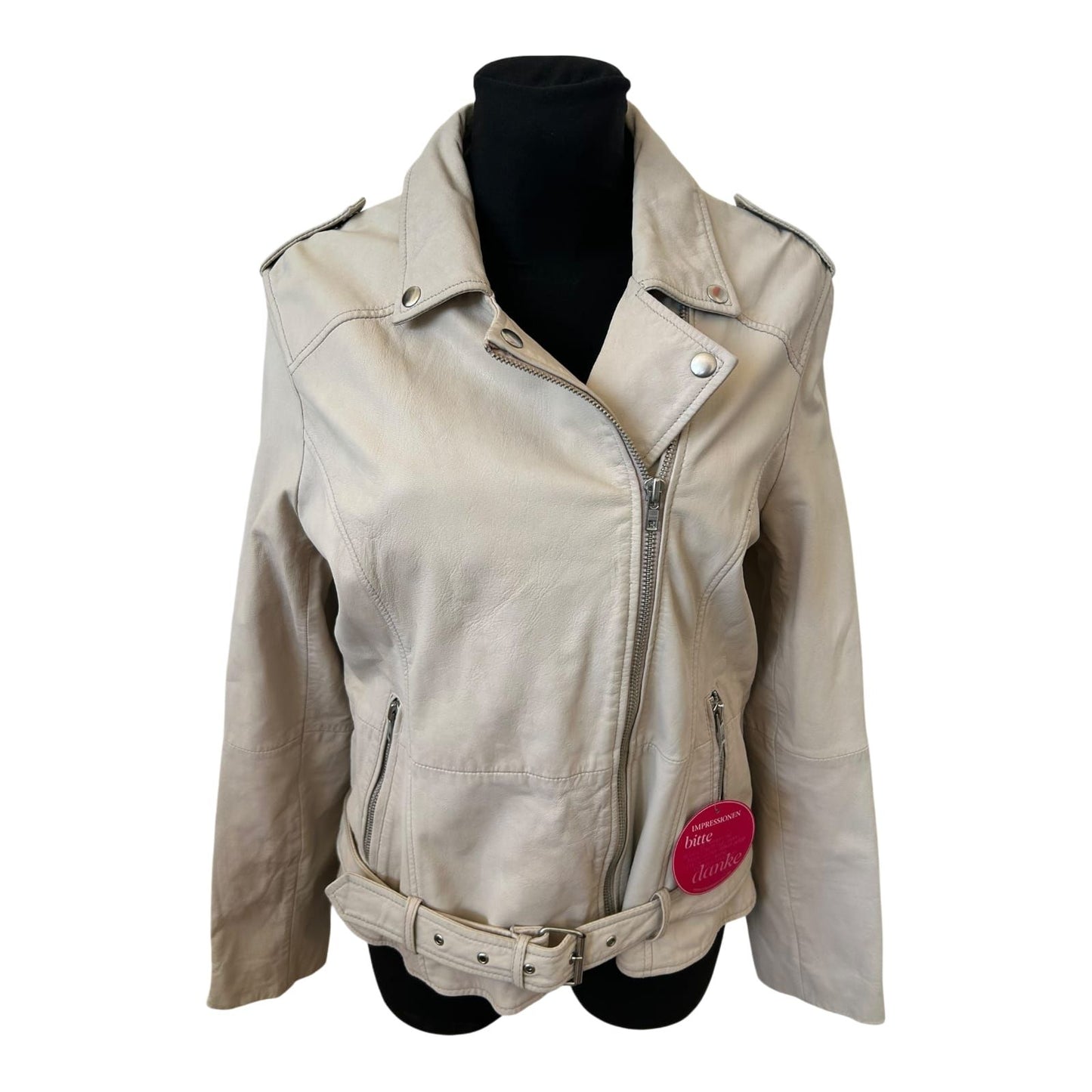 Brandalism Lederjacke Beige Gr 44 Ziegennappa Neu Gürtel Schulterriegel Bikerjacke