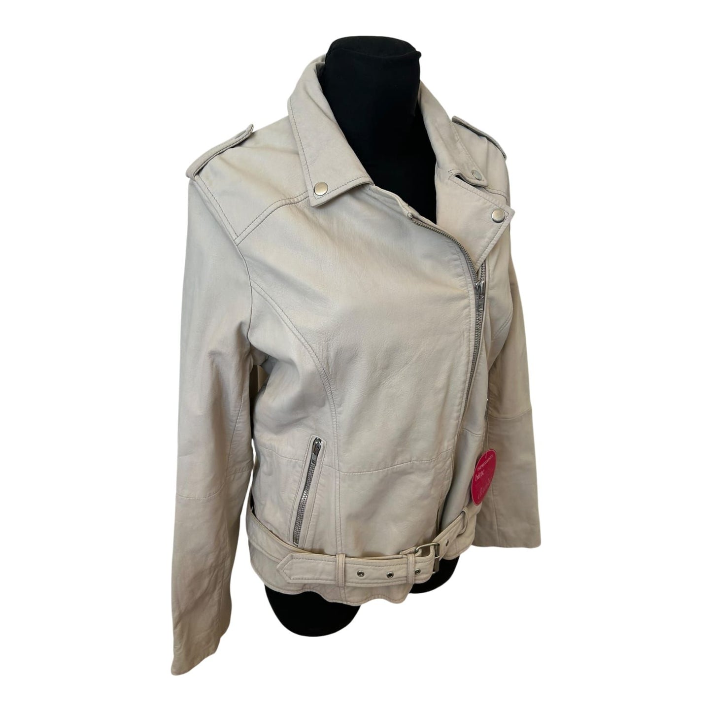Brandalism Lederjacke Beige Gr 44 Ziegennappa Neu Gürtel Schulterriegel Bikerjacke