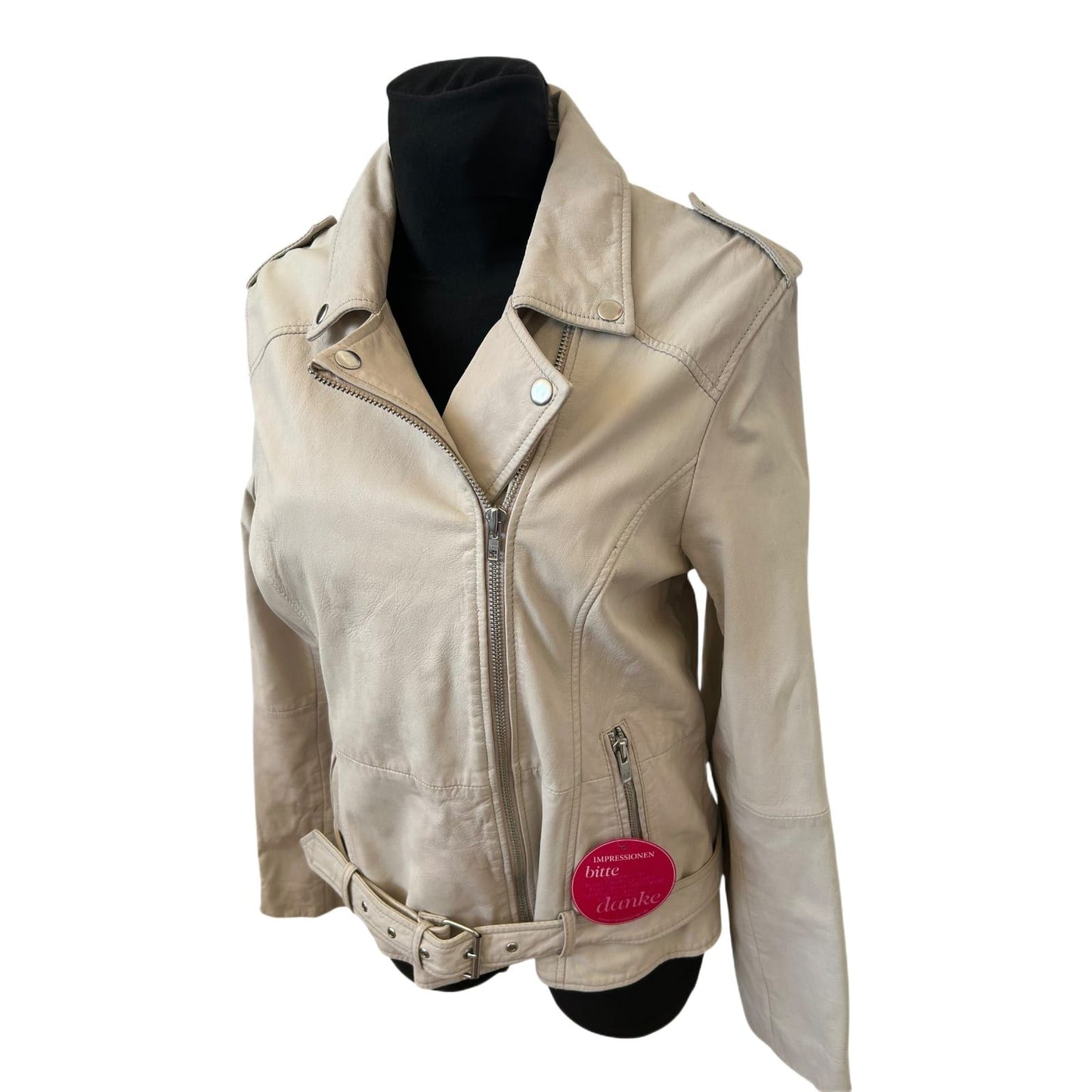 Brandalism Lederjacke Beige Gr 44 Ziegennappa Neu Gürtel Schulterriegel Bikerjacke