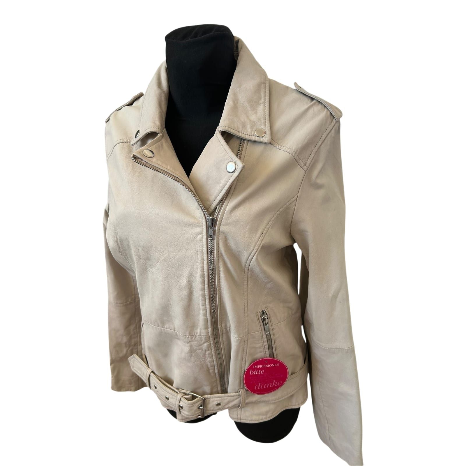 Brandalism Lederjacke Beige Gr 44 Ziegennappa Neu Gürtel Schulterriegel Bikerjacke